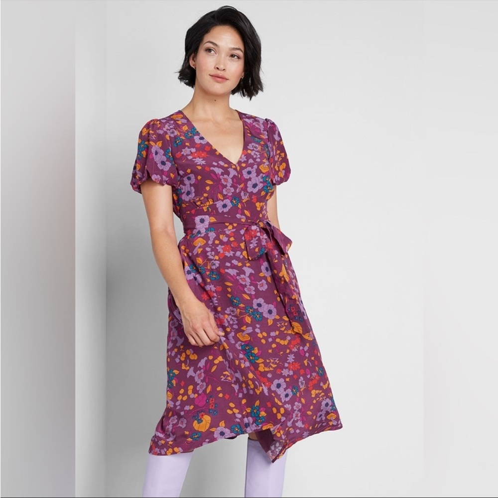 Modcloth The Sweetest Occasion Midi Dress Purple Floral - 1X